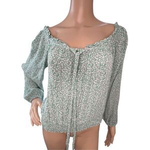 Daytrip Abstract Floral Long Sleeve Stretchy Blouse With Front Tie